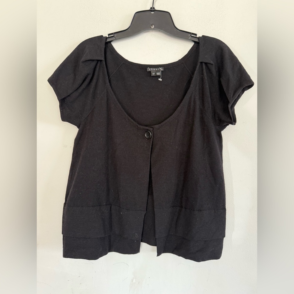 Theory Womens Merino Wool Black Soft Open Sweater, Soft, One Button, Size Small